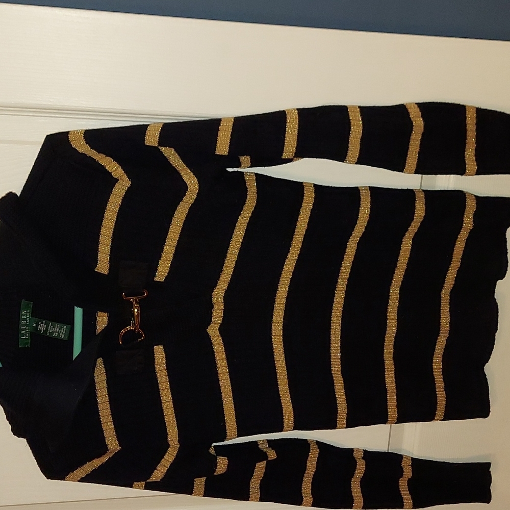 Lauren Ralph Lauren Black Gold Striped Gold Clasp Medium